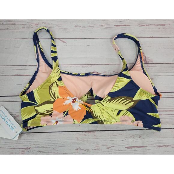 Beach Betty by miracle brands Large blue green Hawaiian print bikini swim top - Picture 2 of 5